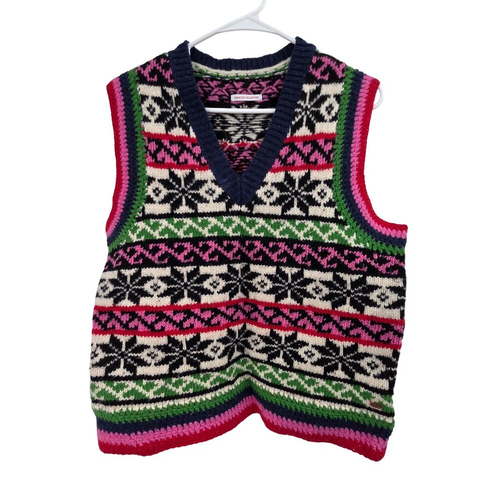 FRANCES VALENTINE MEDIUM LAMBSWOOL FAIR ISLE V-NECK KNIT SWEATER VEST
